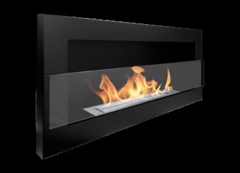 Biokamin 900x400 Schwarz Strukturiert mit Glas