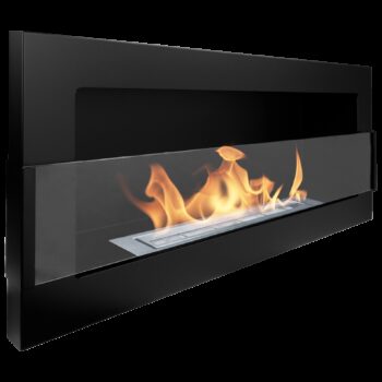 Biokamin 900x400 Schwarz Strukturiert mit Glas