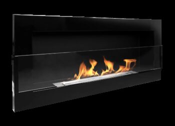 Biokamin 900x400 Schwarz Hochglanz mit Glas